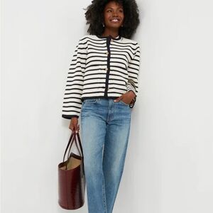 MOON RIVER Navy Striped Cardigan